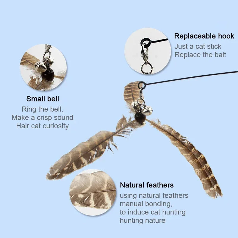 Pet Head Rod Wire Toys Cat Cat Funny Interactive Cat Accessories Stick Replaceable Bell Fish Fishing Feather Funny Rod Teaser