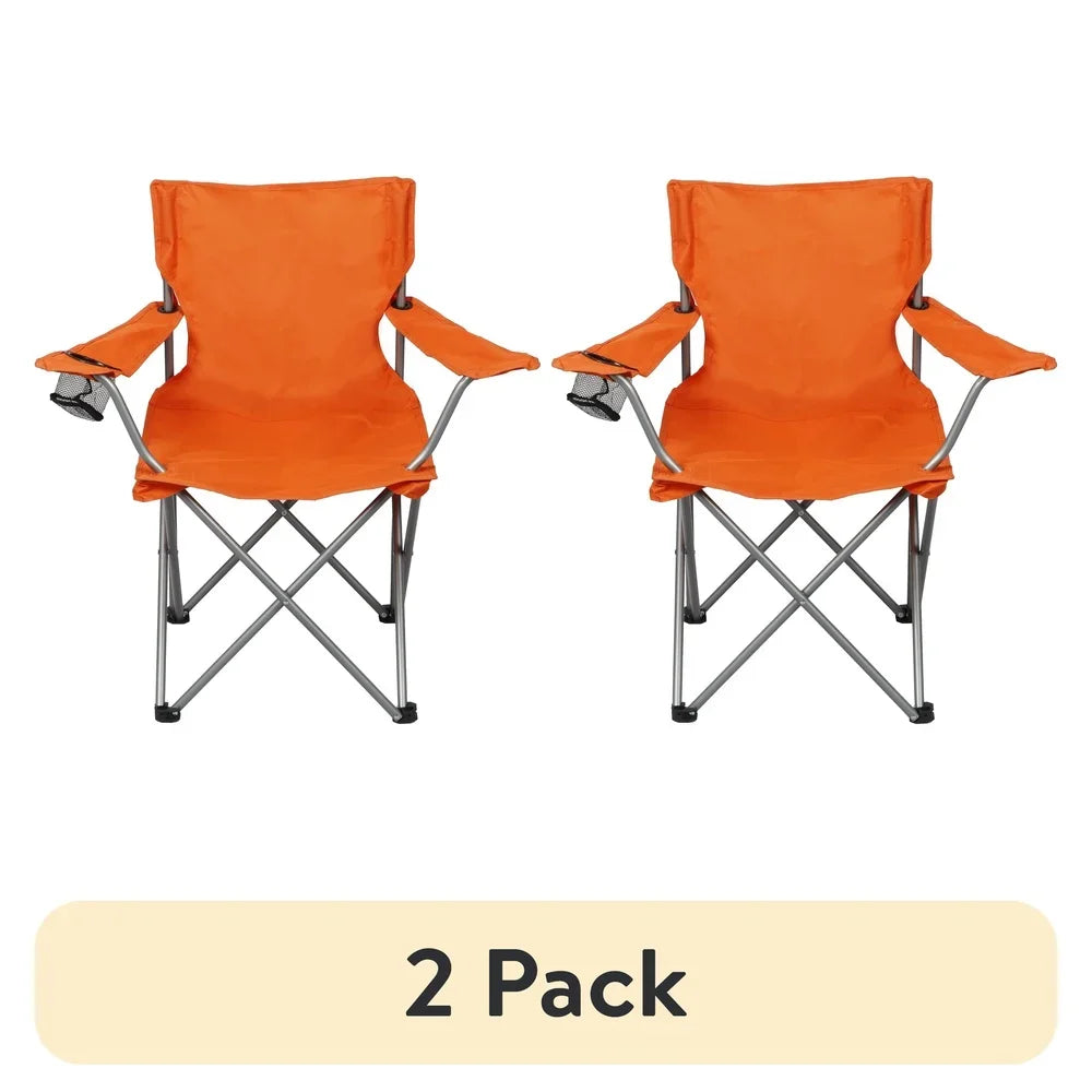 2 Pack Folding Camp Chairs with Cup Holder Portable Quad Frame Durable Outdoor Seating Tailgating Camping Sports Events