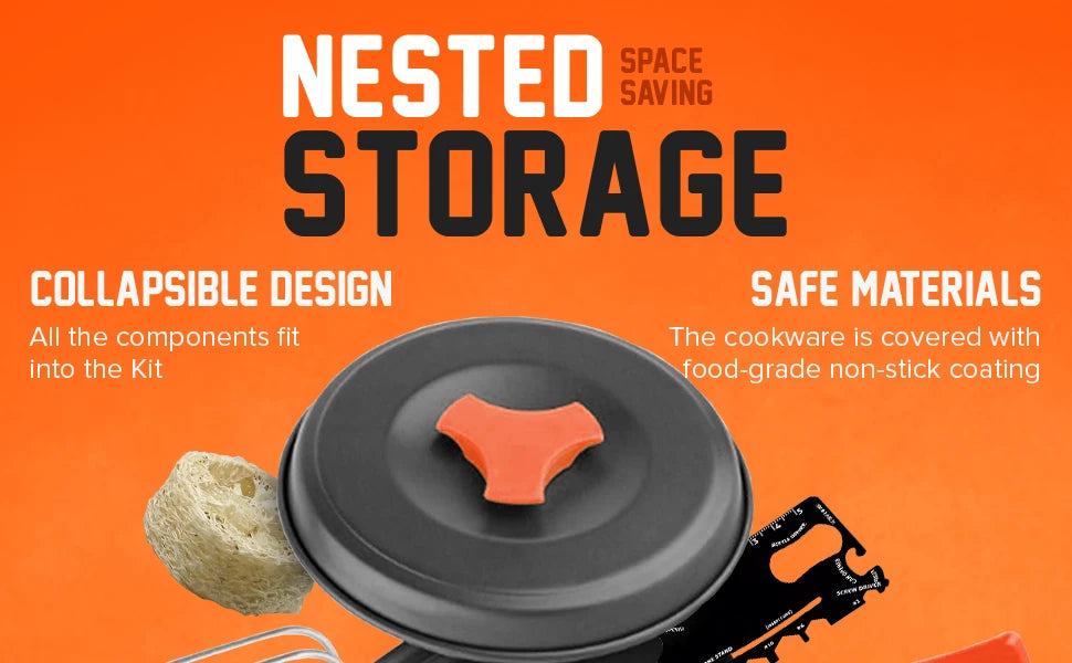 Camping Cookware Mess Kit Set with Stove - Backpacking Camping Pots and Pans Set All in One Non-Stick Camping Cooking Set Portab