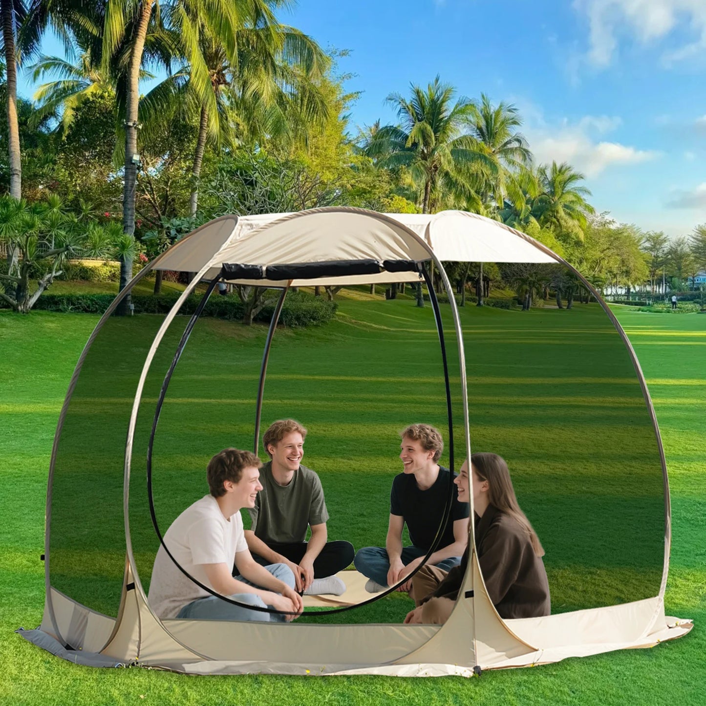 Pop Up Party Tent , 4-6 Person Pavilion, Screen Tent, 6-sided Pop-up Camping Canopy Tent With Mesh Window