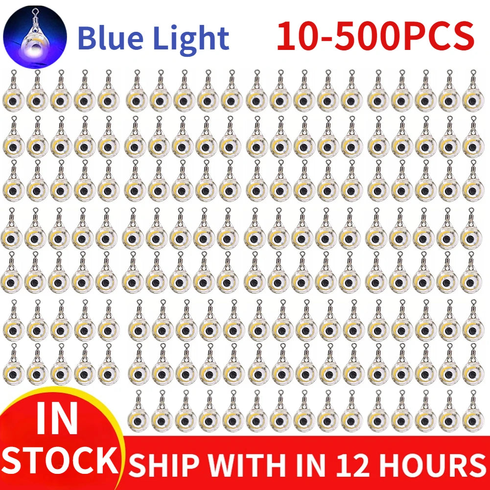 500-10pcs Mini Fishing Lure Light LED Deep Drop Underwater Eye Shape Fishing Squid Fishing Bait Luminous Lure to Attracting Fish