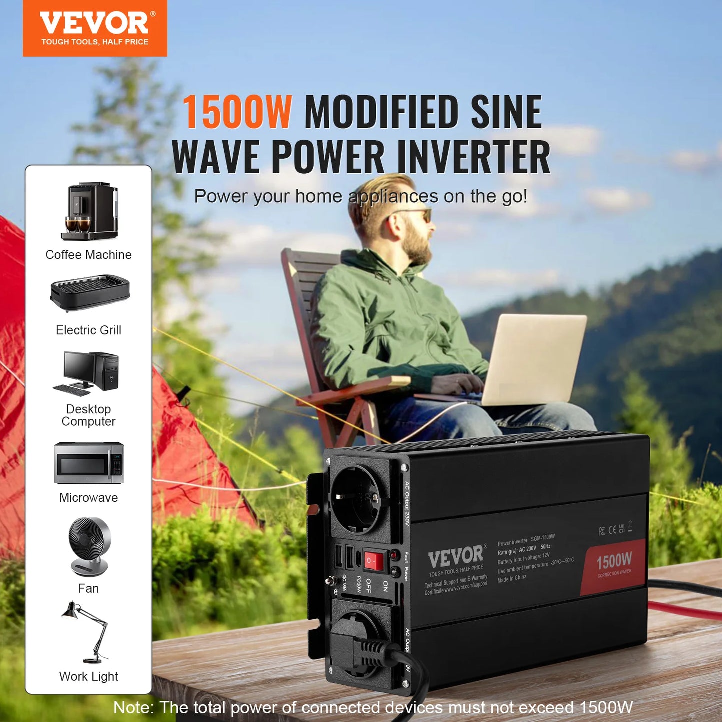 SucceBuy Modified Sine Wave Inverter 1500W / 3000W / 5000W Power Inverter for Home Devices Home Appliances Household Equipment