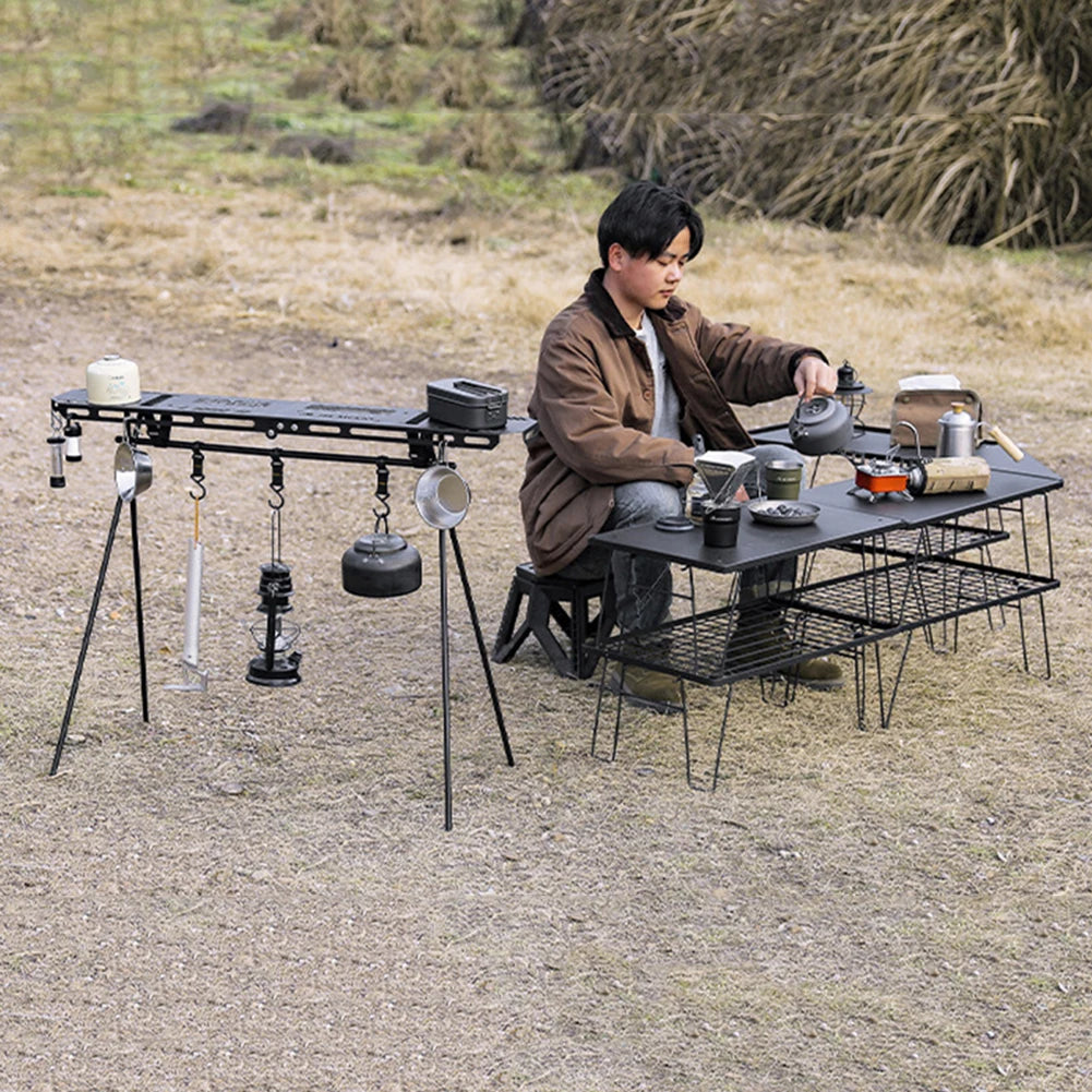 Folding Camping Hanging Rack Shelf Top Plate With Hook Triangle Storage Hanger Picnic Camping Cookware Pot Pan Hanging Rack