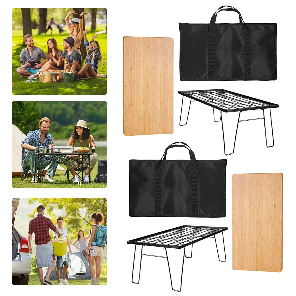 Camping Lightweight Table with Table Board & Bag Portable Cooking Net Table Camping Cooking Rack for Backyards BBQ Party