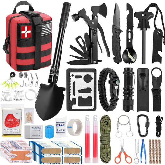 Survival kit and first aid kit, 142 pieces of professional survival equipment, for men's outdoor camping and exploration