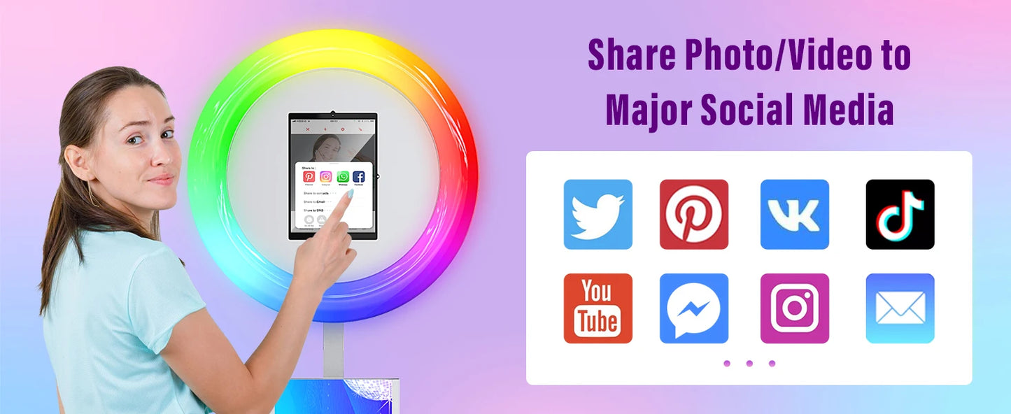 iPad Photo Booth Selfie Machine Shell Adjustable Stand Photobooth For Wedding Partys Events Customized LOGO With LED Ring Light