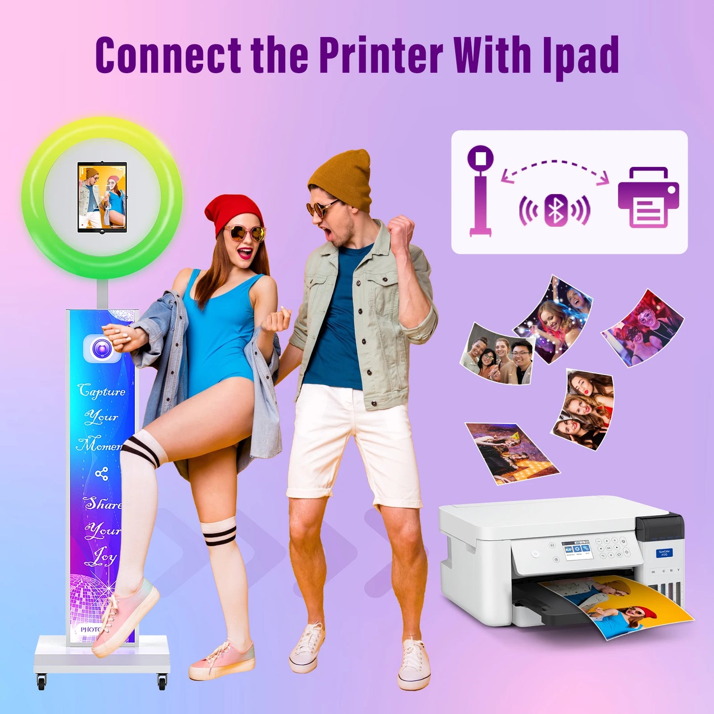 iPad Photo Booth Selfie Machine Shell Adjustable Stand Photobooth For Wedding Partys Events Customized LOGO With LED Ring Light