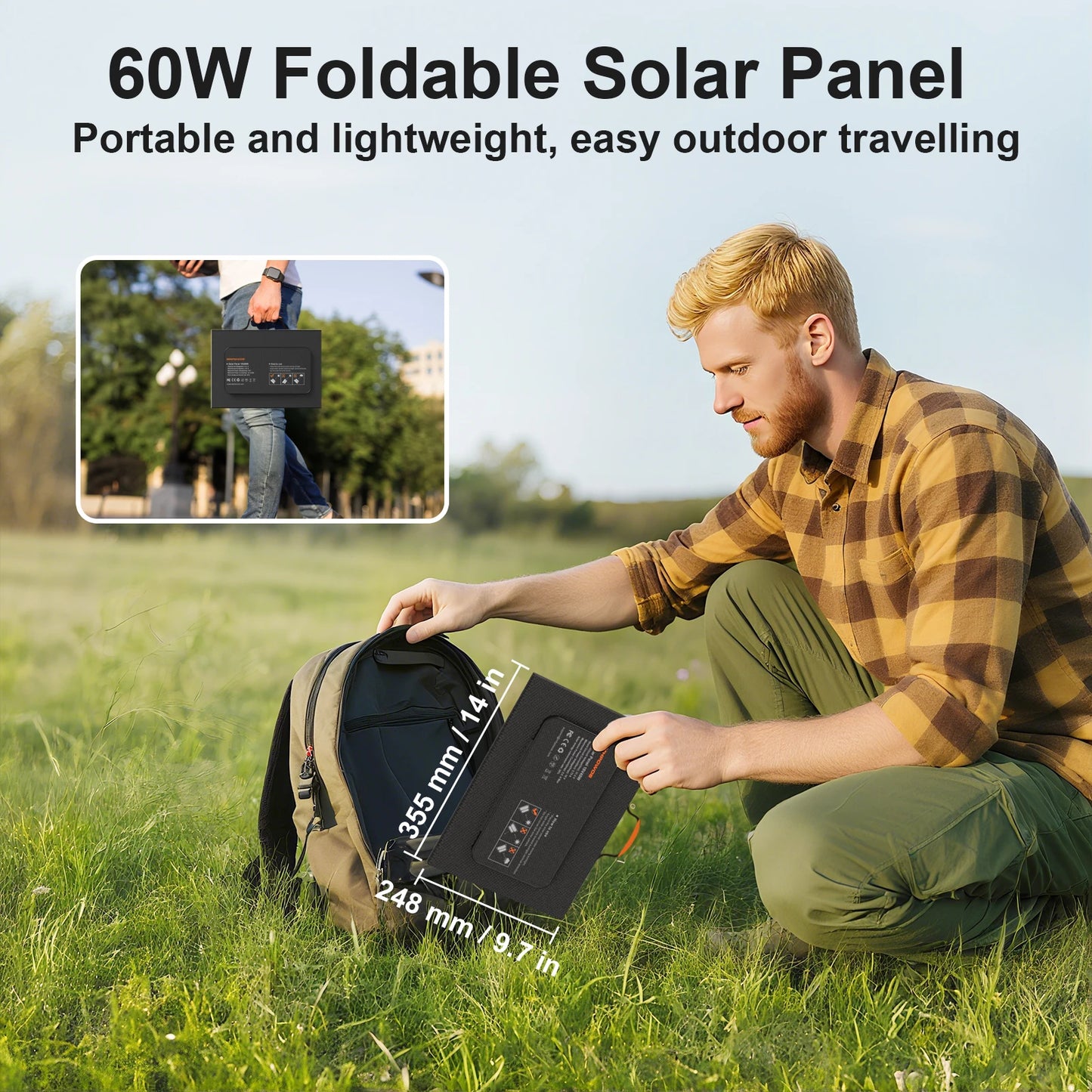 MHPOWOS Solar Battery Charger for Powerbank, 45W / 60W Foldable Portable Solar Panel with USB C, DC Output for Camping Phone