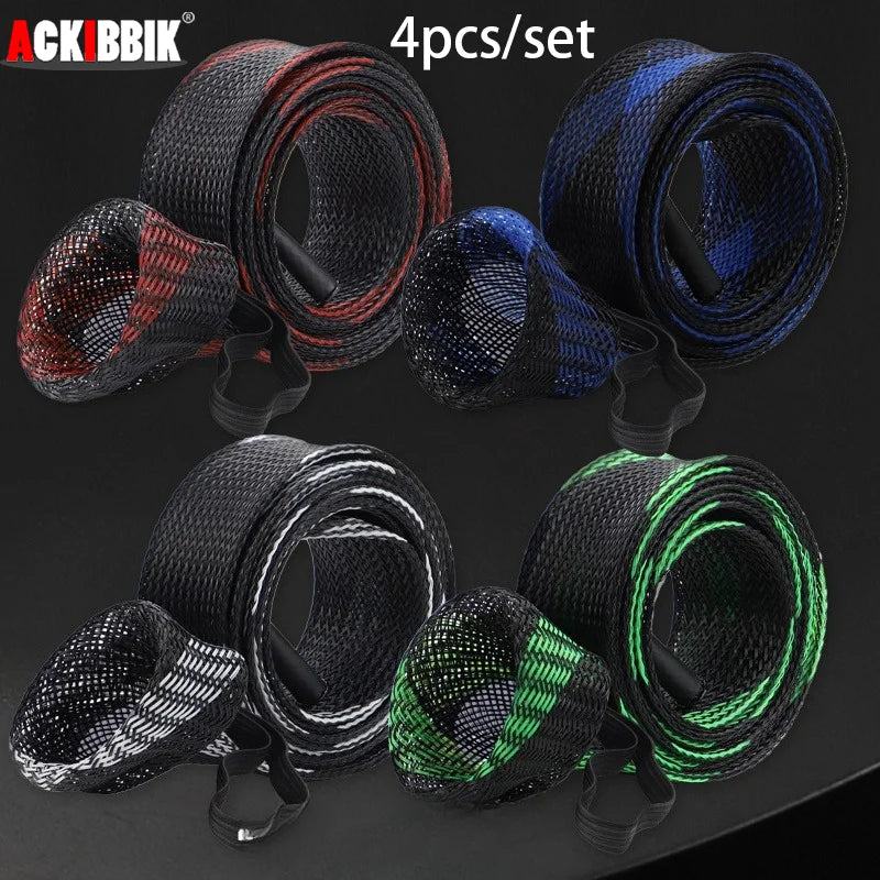 Ackibbik 4pcs/set Rod Socks Fishing Rod Sleeve, Rod Covers for Spinning Baitcasting Rod Fishing Pole Covers with Elastic Strap
