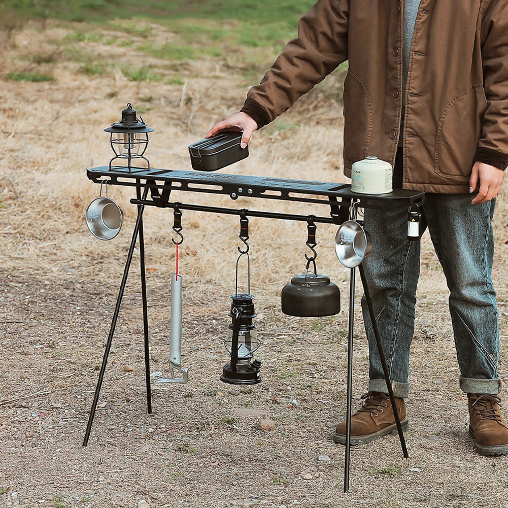 Folding Camping Hanging Rack Shelf Top Plate With Hook Triangle Storage Hanger Picnic Camping Cookware Pot Pan Hanging Rack