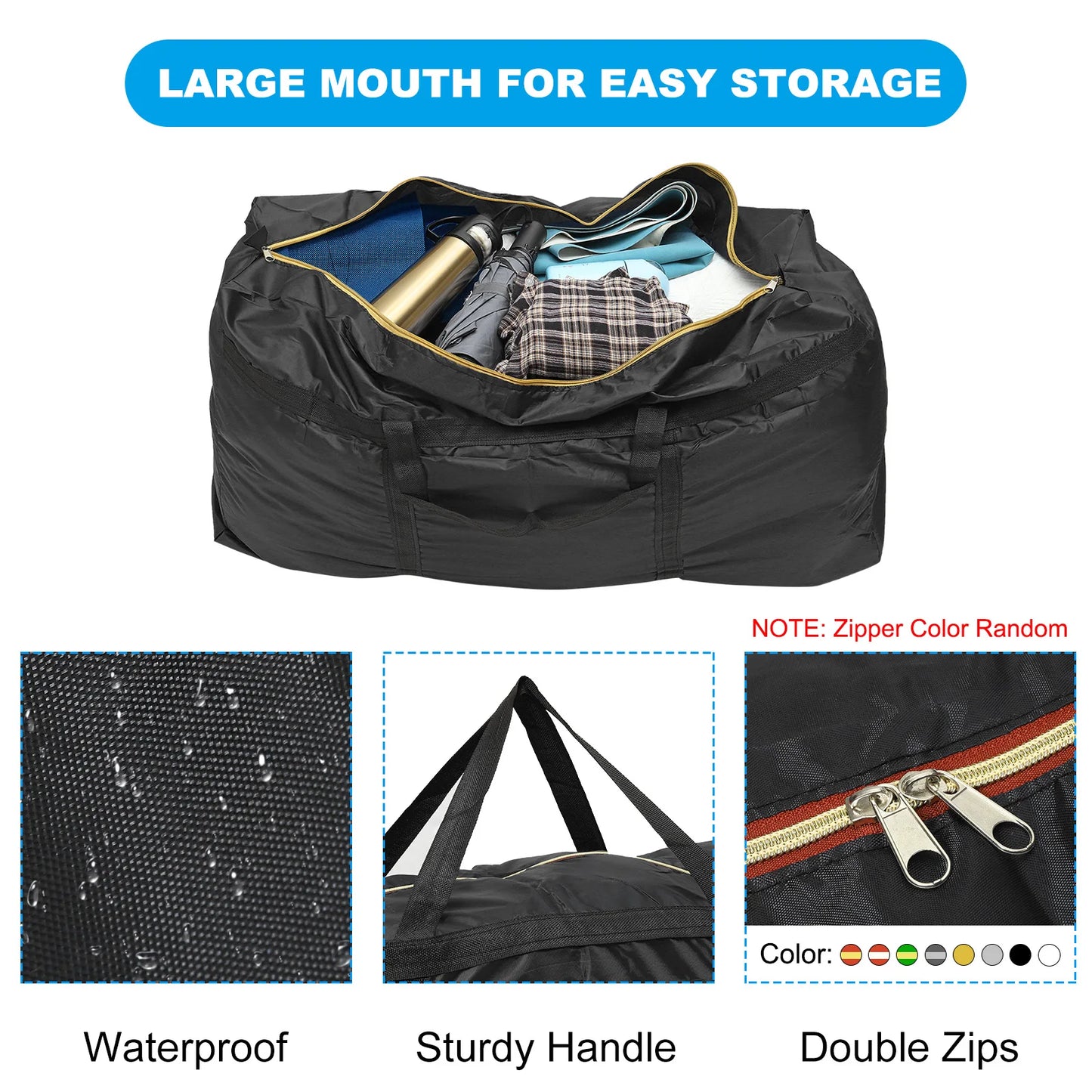 35" Extra Large Moving Bag Oxford Waterproof Storage Bag with Double Zippers Duffle Bag for Storage Packing Home Camping Black