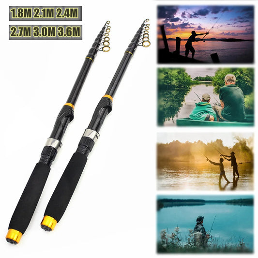 1.8m/2.1m Fishing Rod Portable Ultra Short Sea Rod Carbon Shrink Mini Long Casting Fishing Accessories Carbon Fiber Material