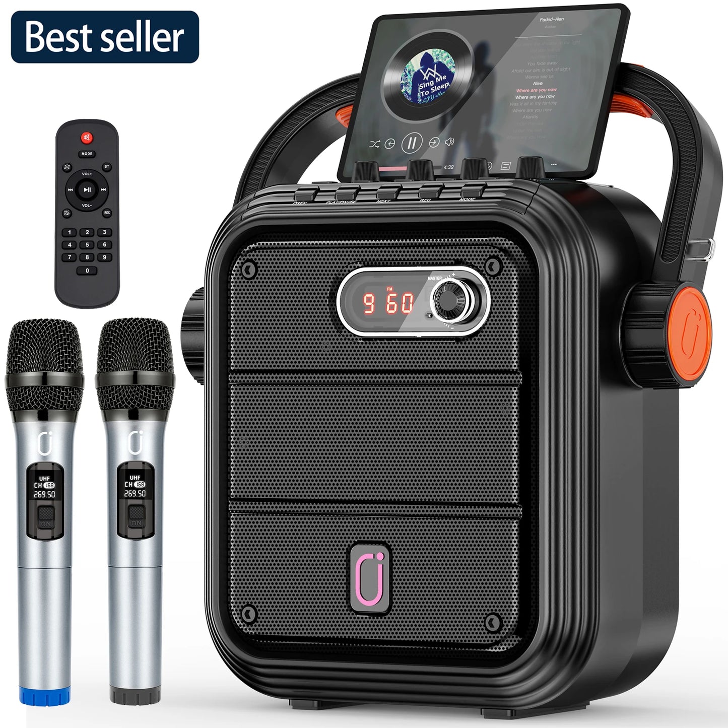 Bluetooth Speaker, Wireless Speaker with 2 Microphone, FM Radio, Portable Karaoke Machine, Home Karaoke System with Remote
