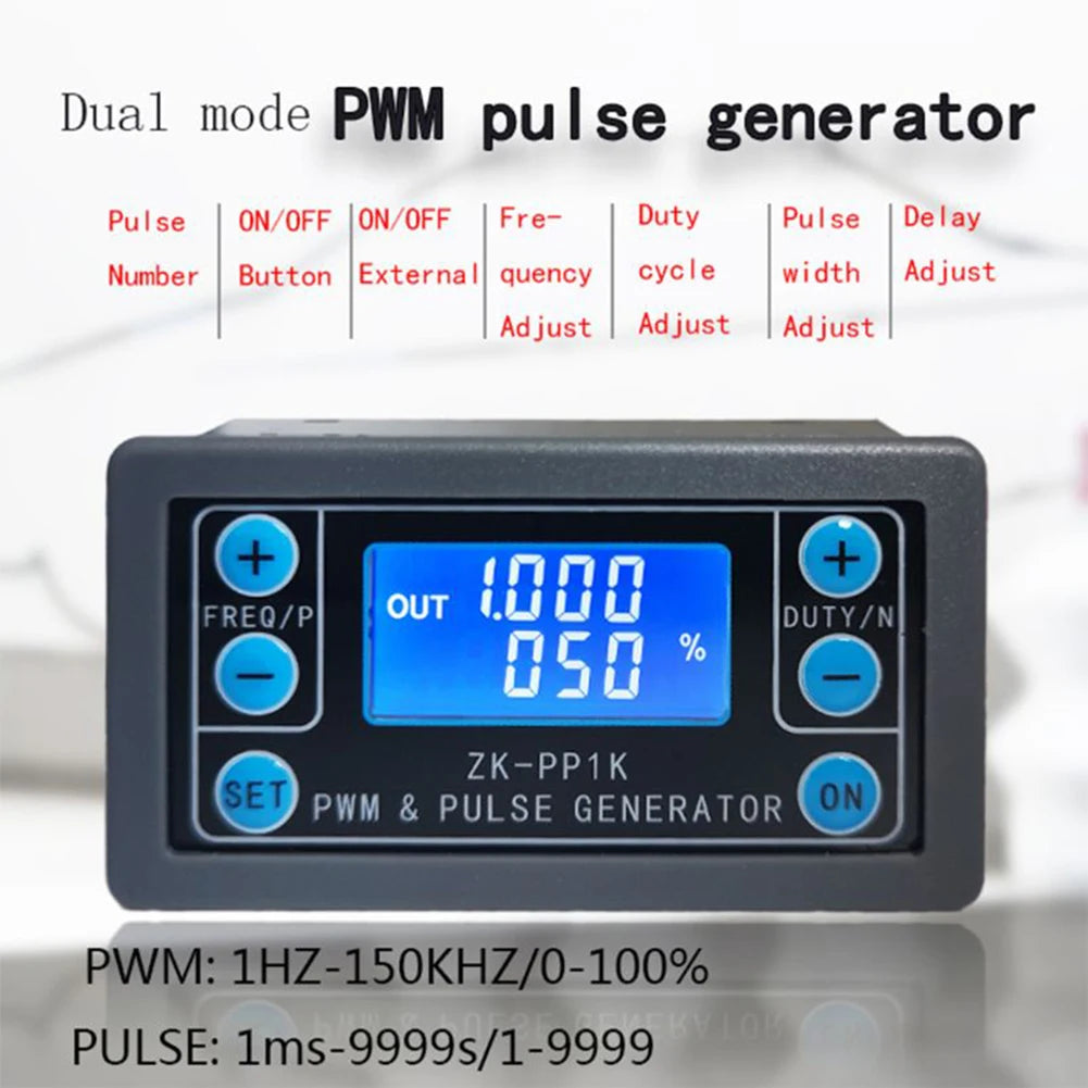 ZK-PP1K Dual Mode LCD PWM Signal Generator 1-channel 1HZ-150KHZ Pulse Frequency Duty Cycle Adjustable Square Wave Generator