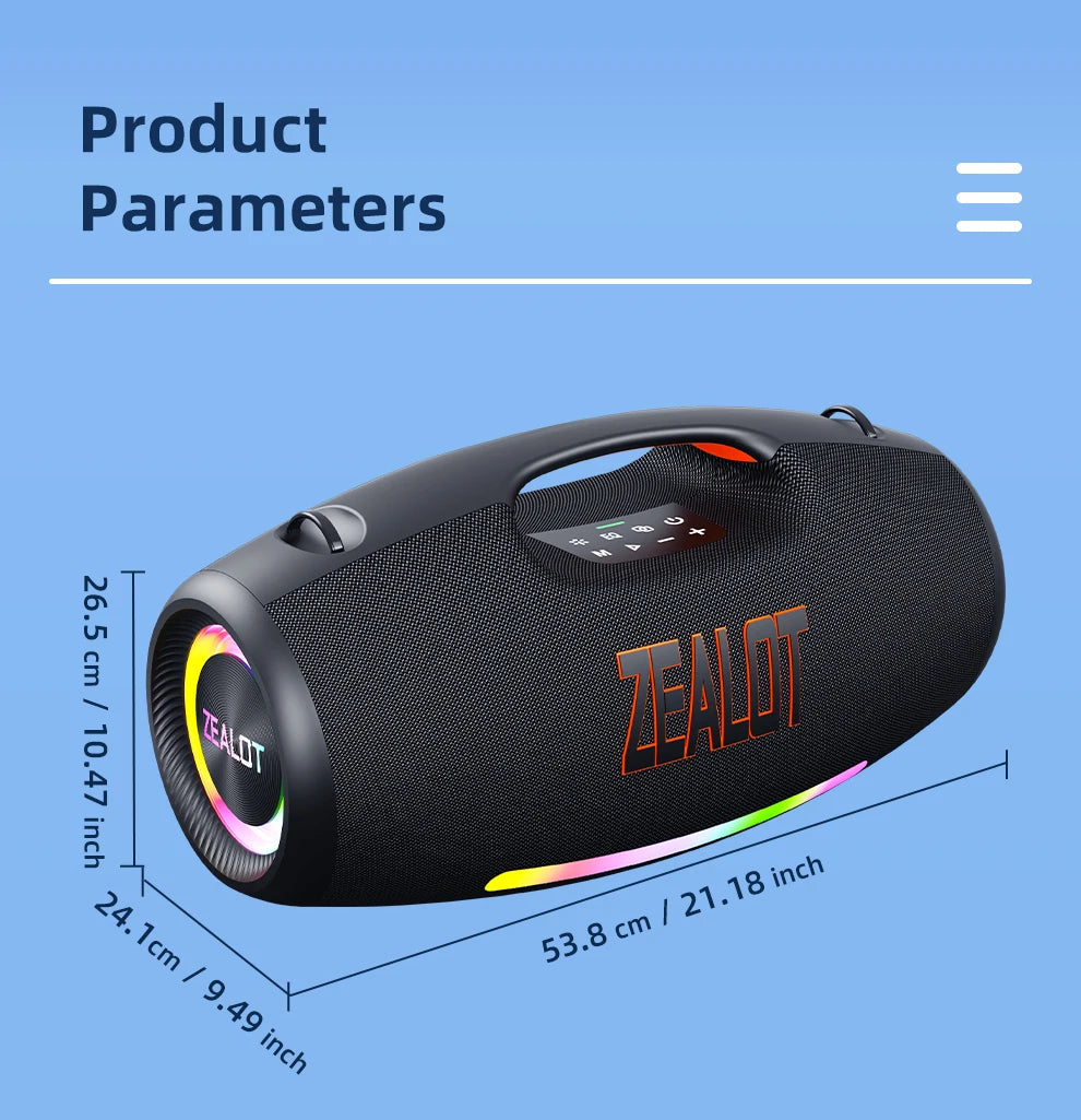 ZEALOT-S89 250W Waterproof Portable Loud Bluetooth Speaker, Wireless Outdoor Boombox SubwooferTriple Passive Radiators-Deep Bass