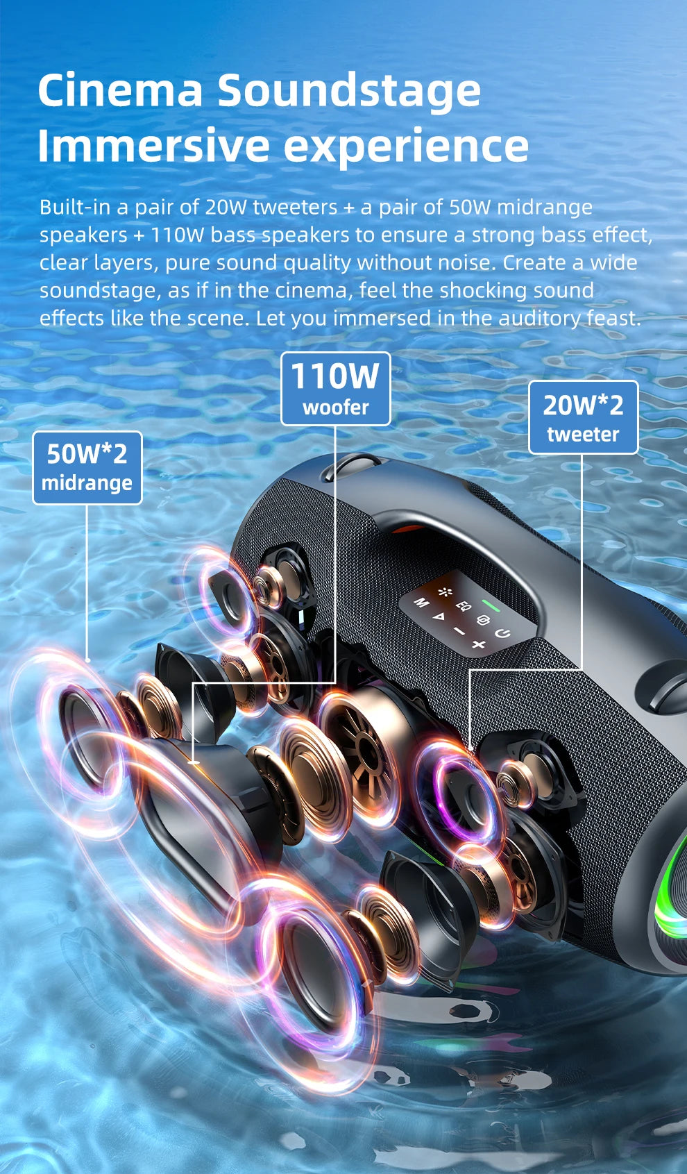 ZEALOT-S89 250W Waterproof Portable Loud Bluetooth Speaker, Wireless Outdoor Boombox SubwooferTriple Passive Radiators-Deep Bass