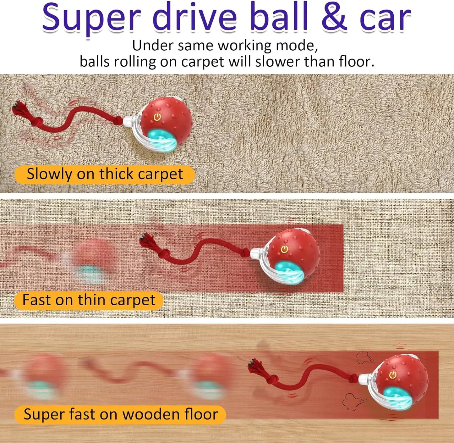 Interactive cat toy ball for indoor cats rolls quickly on the carpet, chirping and activating cat toys with movements (red)