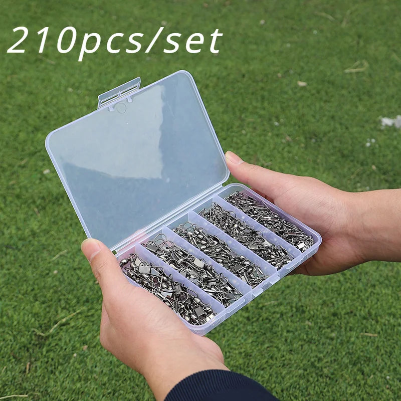 Ackibbik 210pcs/set Fishing Swivels Snap Swivels Barrel Swivels with Snaps, Fishing Swivels Saltwater Freshwater Snap Connector