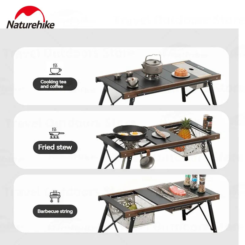 Naturehike Outdoor Folding Table Aluminum Alloy Folding IGT Table Multifunctional Portable Wood Stove Picnic Camping Suppiles
