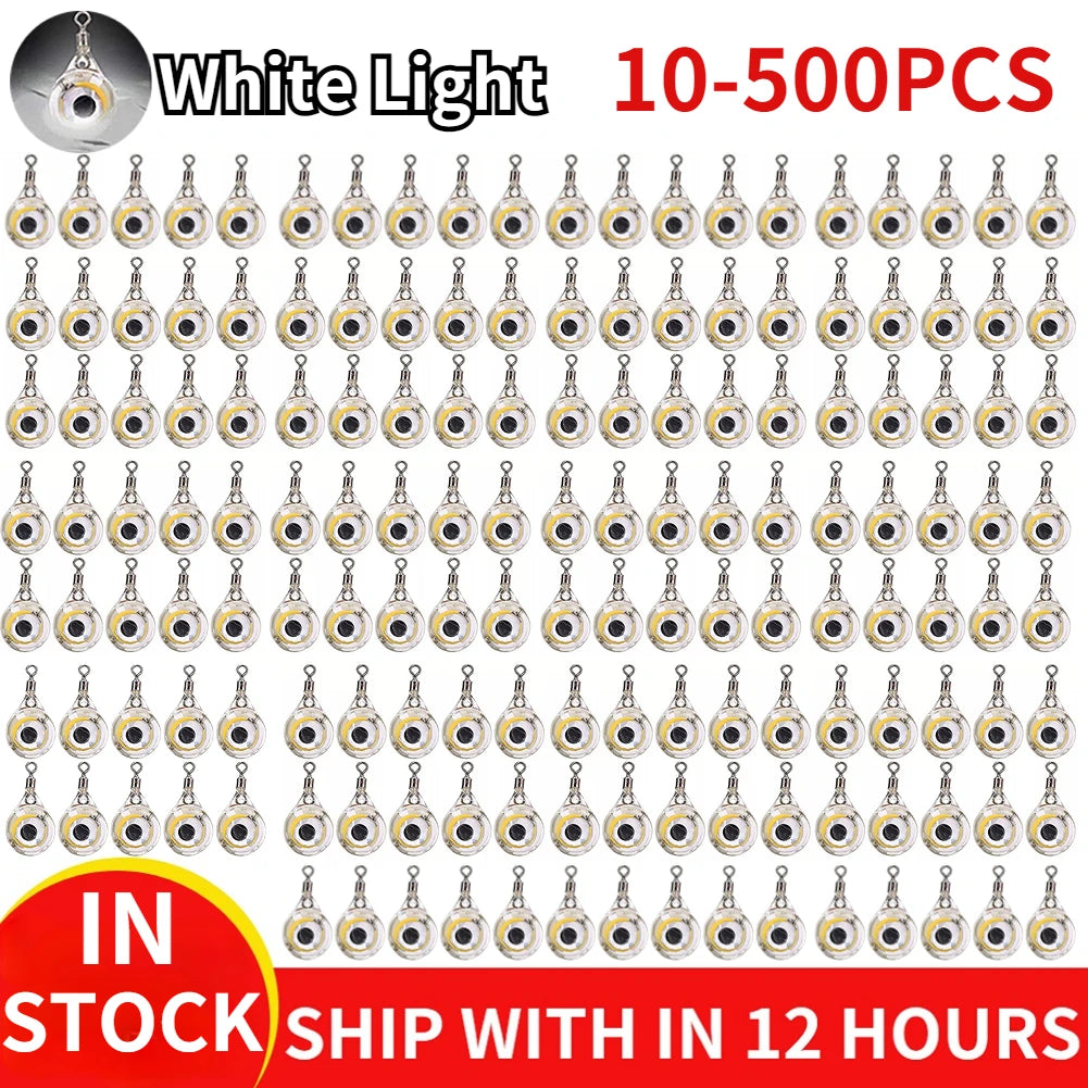 500-10pcs Mini Fishing Lure Light LED Deep Drop Underwater Eye Shape Fishing Squid Fishing Bait Luminous Lure to Attracting Fish