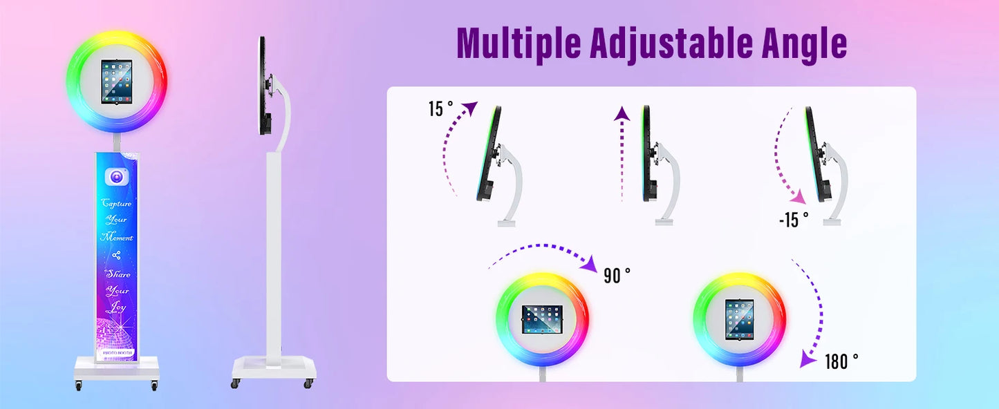 iPad Photo Booth Selfie Machine Shell Adjustable Stand Photobooth For Wedding Partys Events Customized LOGO With LED Ring Light