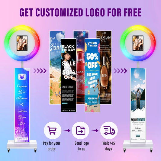 iPad Photo Booth Selfie Machine Shell Adjustable Stand Photobooth For Wedding Partys Events Customized LOGO With LED Ring Light