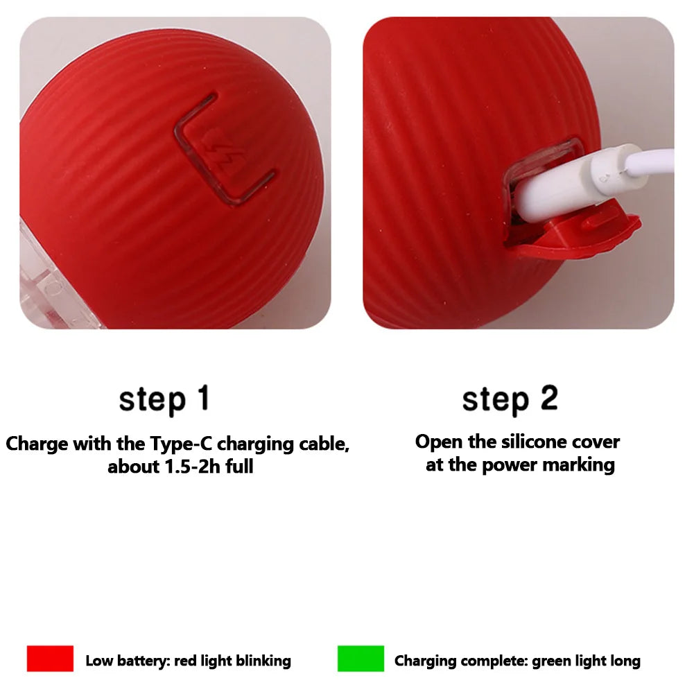 Cat Interactive Ball Toys Automatic Rolling Ball Rechargeable Fast Rolling Ball Anti-Depression Pet Toy for Indoor Cats