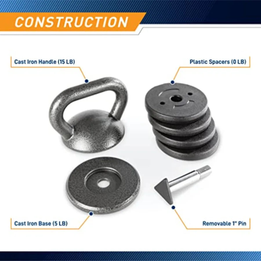 Adjustable Heavy-Duty Kettlebell for Strength Training and Weightlifting Cast Iron Grey Ideal Home Gym Equipment APKB-5009