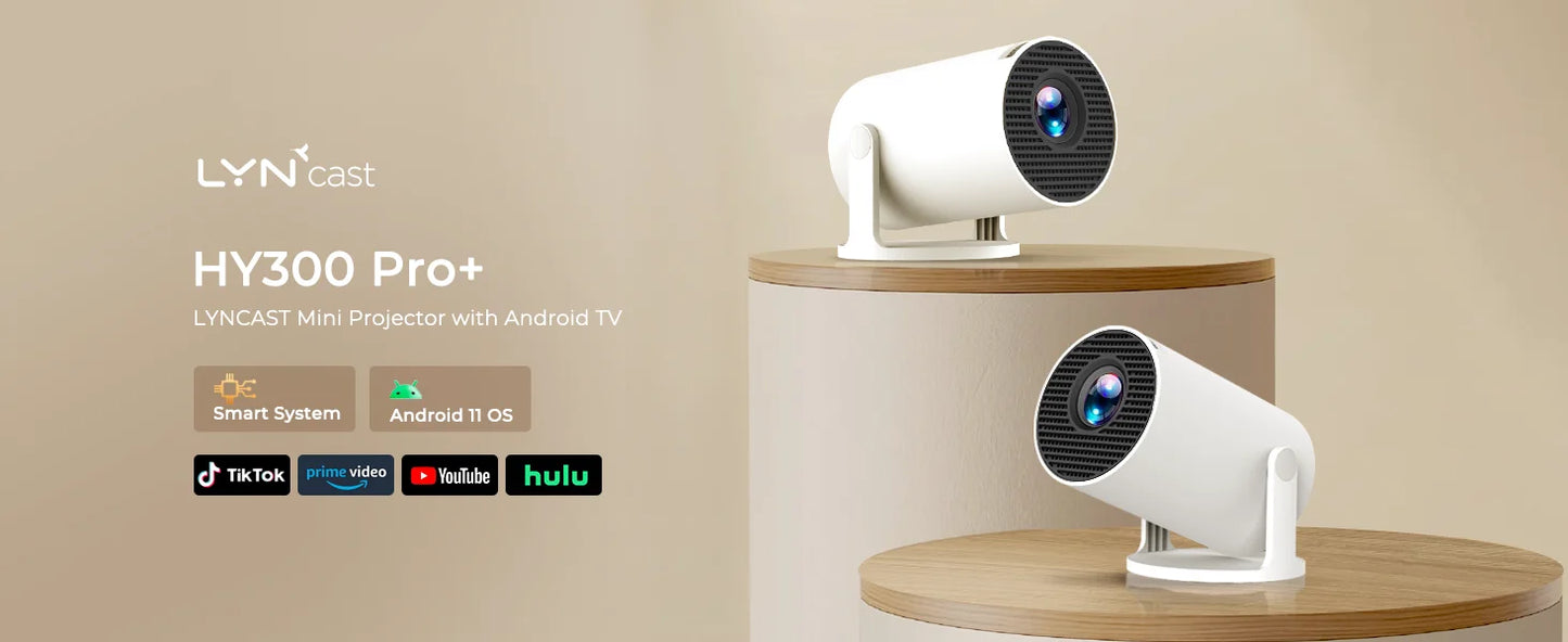 LynCast Projector HY300 Pro+ 4K Android 11 Dual Wifi6 300ANSI Allwinner H713 BT5.4 1080P 720P Outdoor Video Home Theater Cinema
