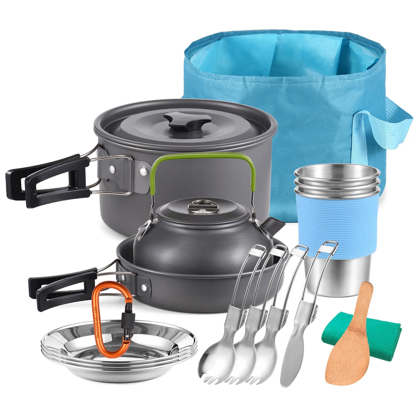 Camping Cookware Mess Kit TOMSHOO Outdoors Camping Pot Set Portable Aluminum Cookware Set