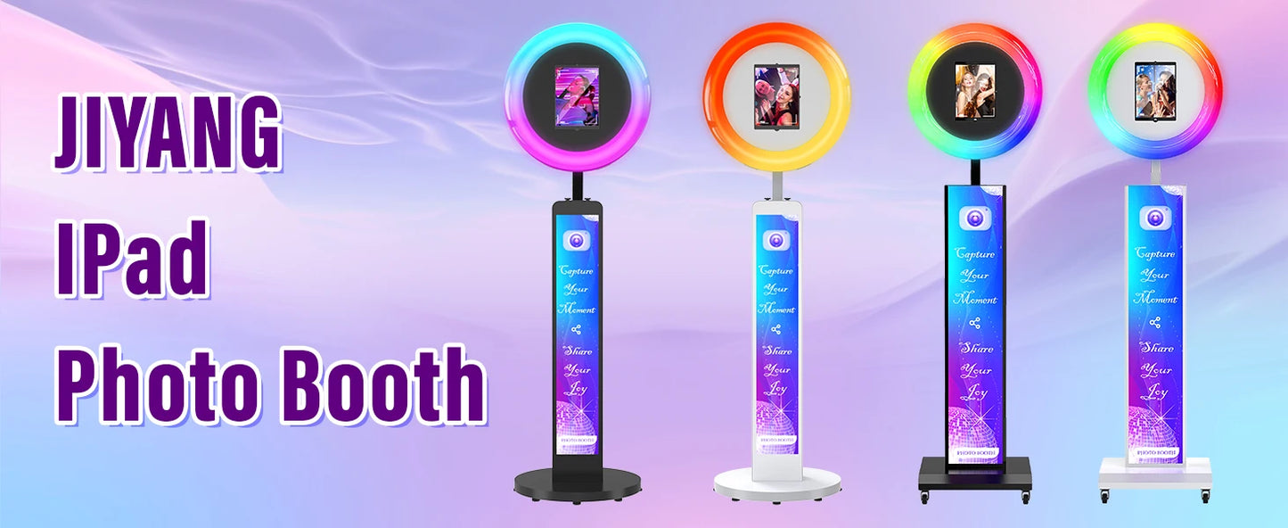 iPad Photo Booth Selfie Machine Shell Adjustable Stand Photobooth For Wedding Partys Events Customized LOGO With LED Ring Light