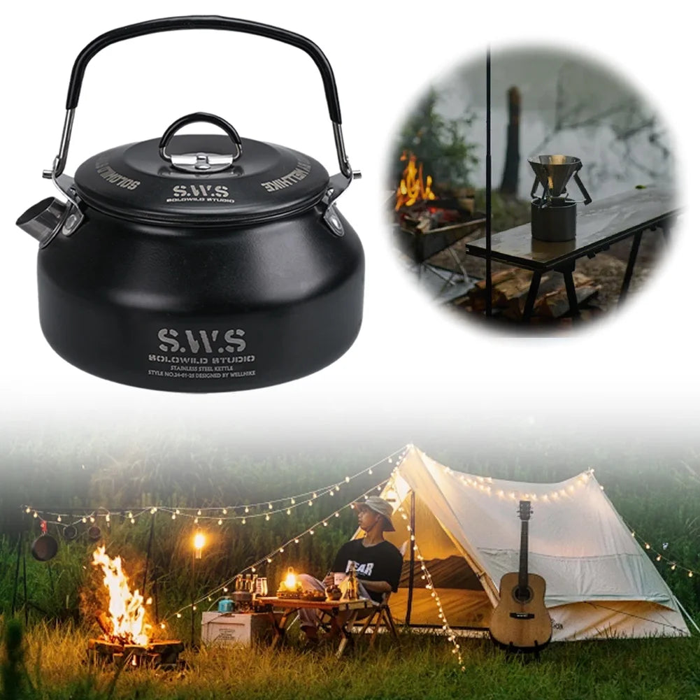 0.8L Outdoor Camping Kettle with Handle Ultralight Coffee Kettle Anti-Slip Lightweight Coffee Pot Tourist Cookware Supplies