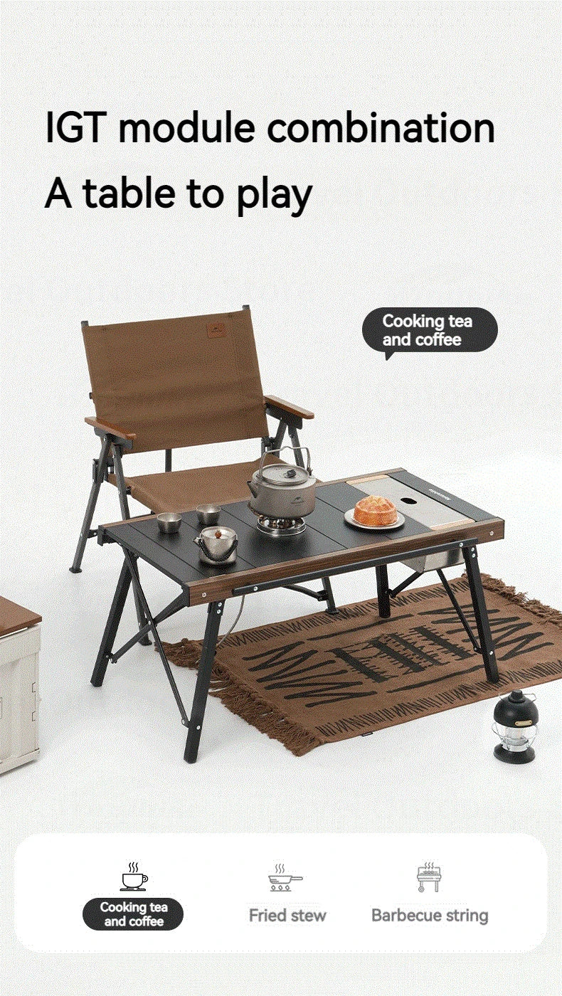 Naturehike Outdoor Folding Table Aluminum Alloy Folding IGT Table Multifunctional Portable Wood Stove Picnic Camping Suppiles