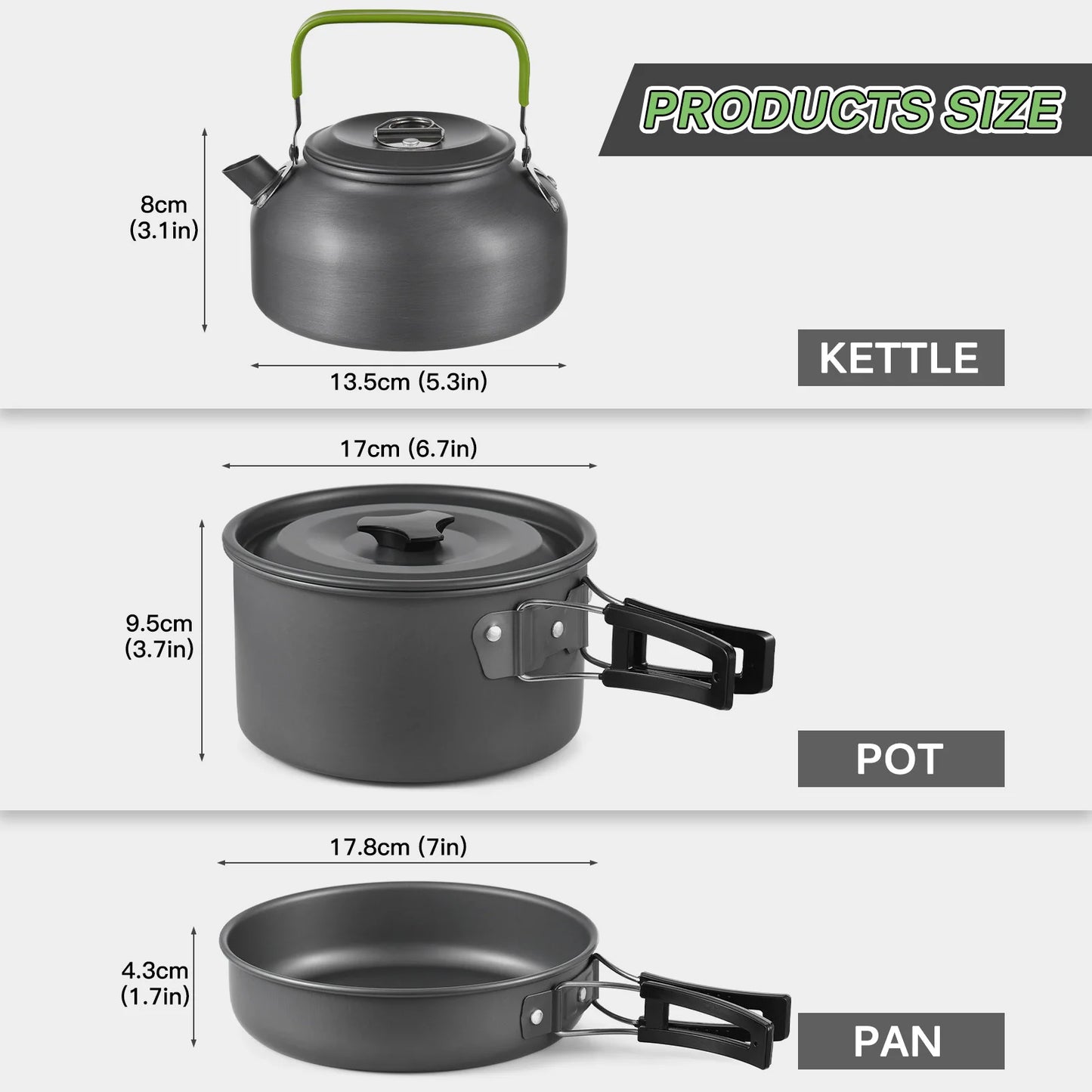 Camping Cookware Mess Kit TOMSHOO Outdoors Camping Pot Set Portable Aluminum Cookware Set