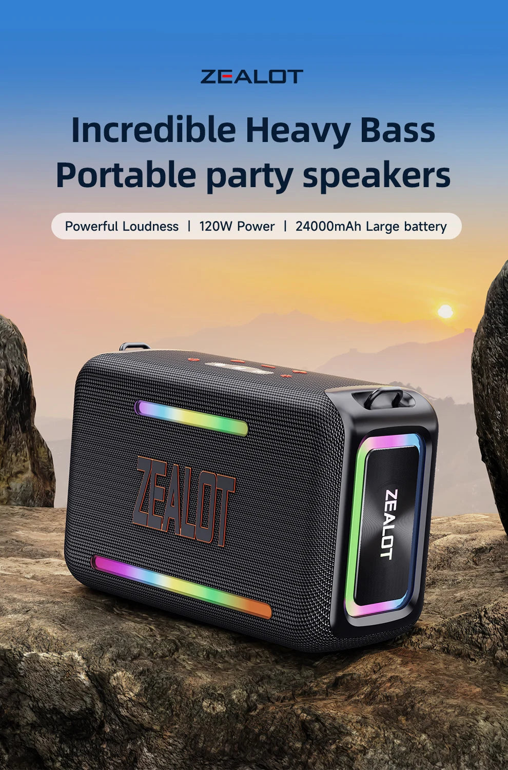 ZEALOT-S95 120W Waterproof Portable Loud Bluetooth Speaker, Wireless Outdoor Boombox SubwooferTriple Passive Radiators-Deep Bass