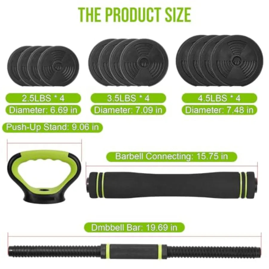 4-In-1 Adjustable Dumbbell Set for Home Gym - Steel Black with 4-in-1 Functionality: Dumbbell Barbell Kettlebell Push Up Stand