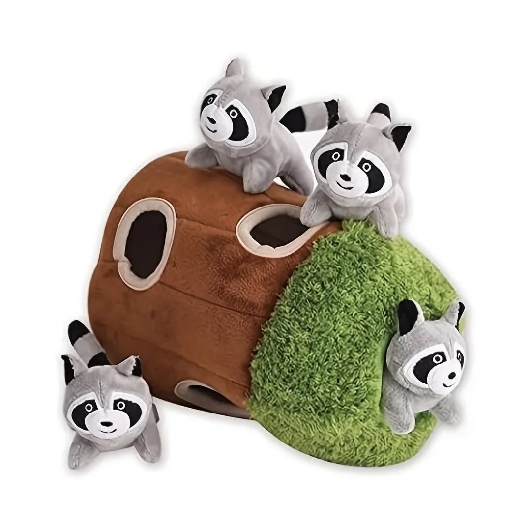 1pc Raccoon In Tree Design Pet Grinding Teeth Squeaky Plush Toy, Chewing Toy for Dog Interactive Supply, Hide And Seek, Suitable