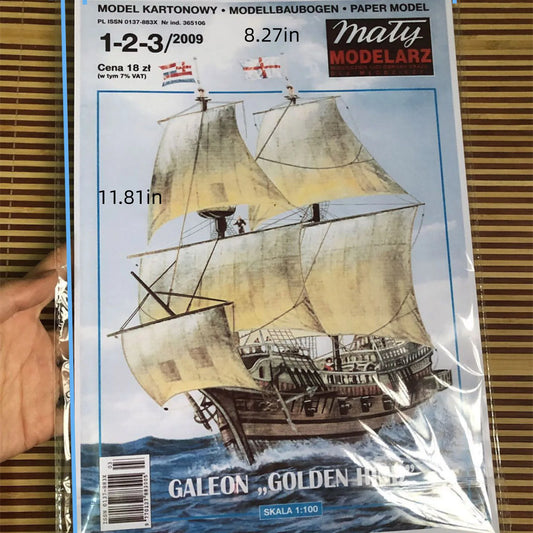3D Paper Puzzle 1/100 Galeon Golden Hind Sail Battleship DIY Paper Model Sailboat Craft Assembly Kit Easy to Build Kids Toy Gift