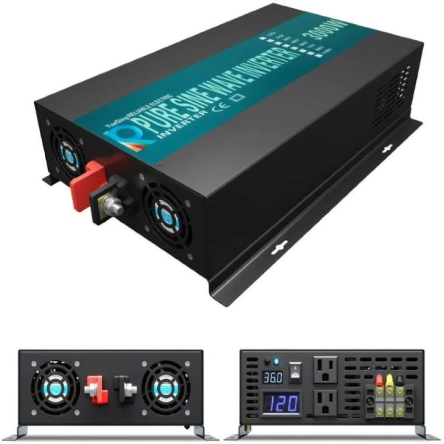 Pure Sine Wave Inverter 3000W Solar Panel Generator Power Supply Voltage Converter 12V/24V/48VDC to 100/110/120V/220V/230/240VAC