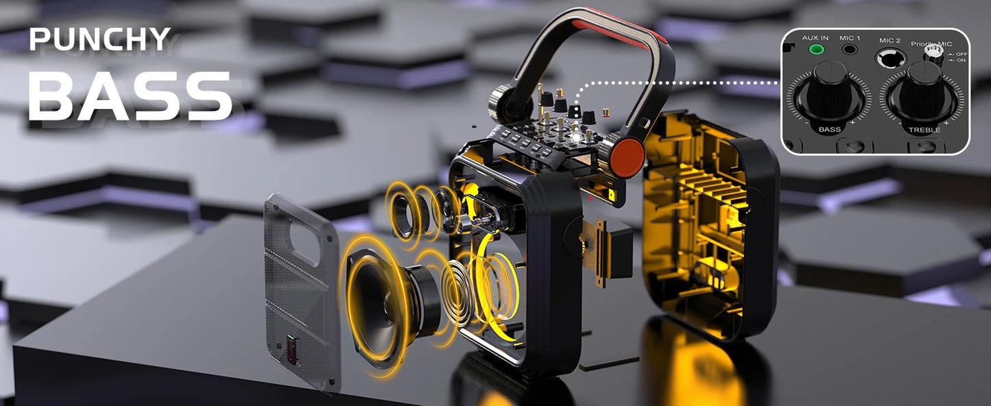 Bluetooth Speaker, Wireless Speaker with 2 Microphone, FM Radio, Portable Karaoke Machine, Home Karaoke System with Remote