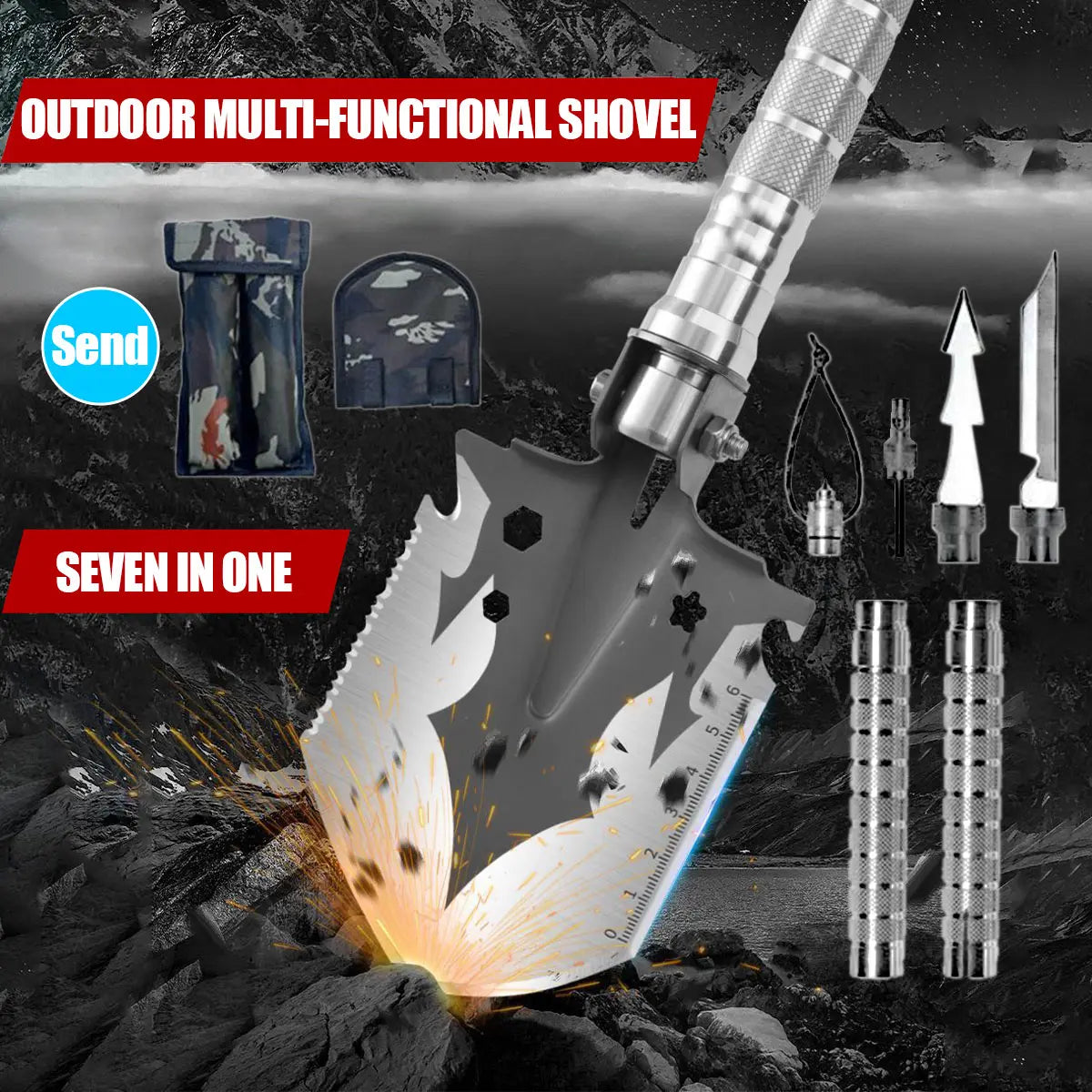 Multi Functional Detachable Foldable Military Electric Shovel Outdoor Survival Equipment Self-Defense Tools Camping Accessories