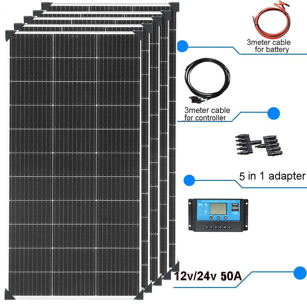 Rigid Solar Panel Battery Charger Modules 1200W 720W 600W 480W 360W 240W 120W Photovoltaic Panels 18V Monocrystalline cell