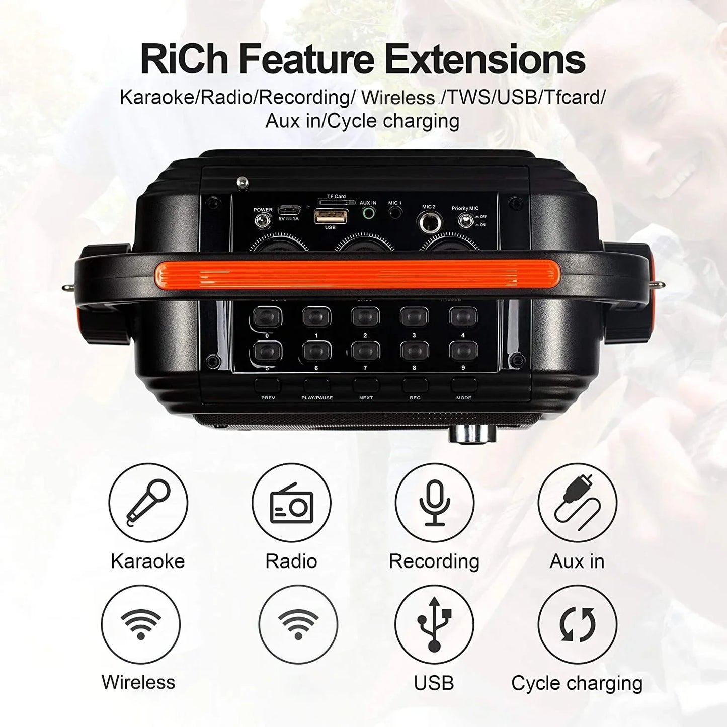 Bluetooth Speaker, Wireless Speaker with 2 Microphone, FM Radio, Portable Karaoke Machine, Home Karaoke System with Remote